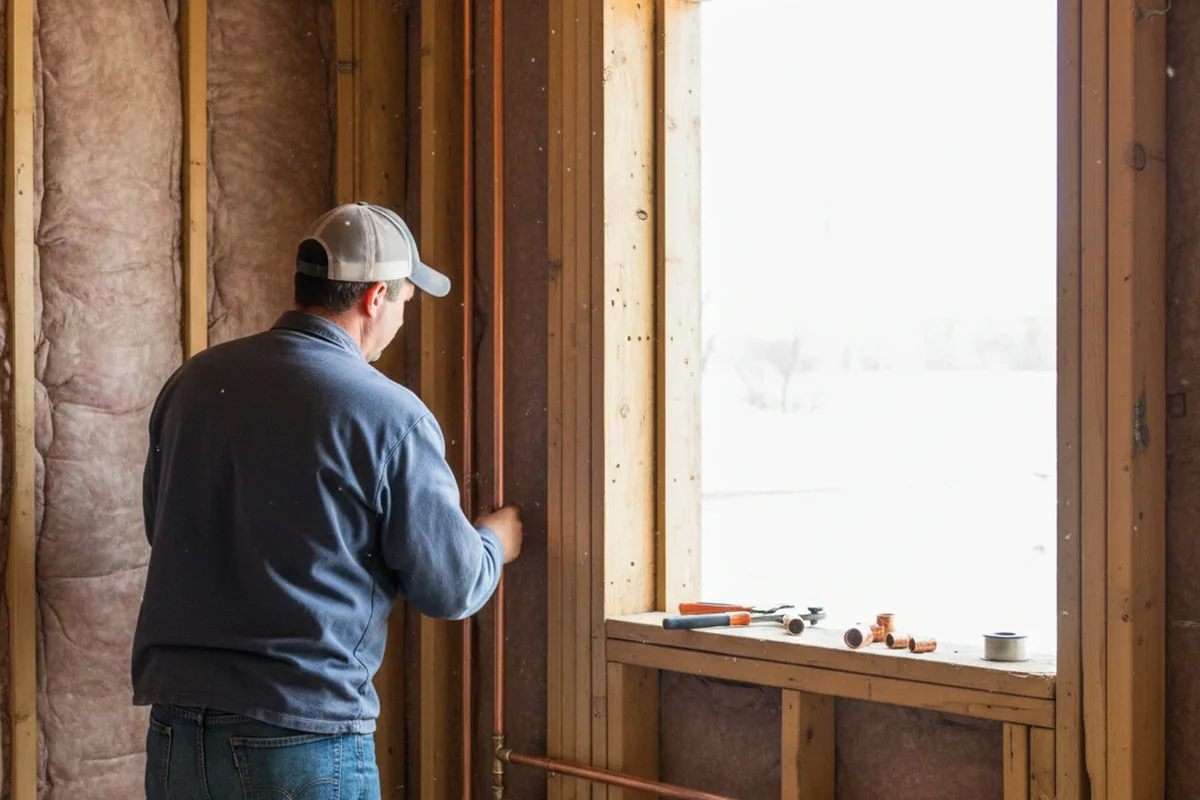 Licensed plumber running new copper supply lines in a Marshalltown home