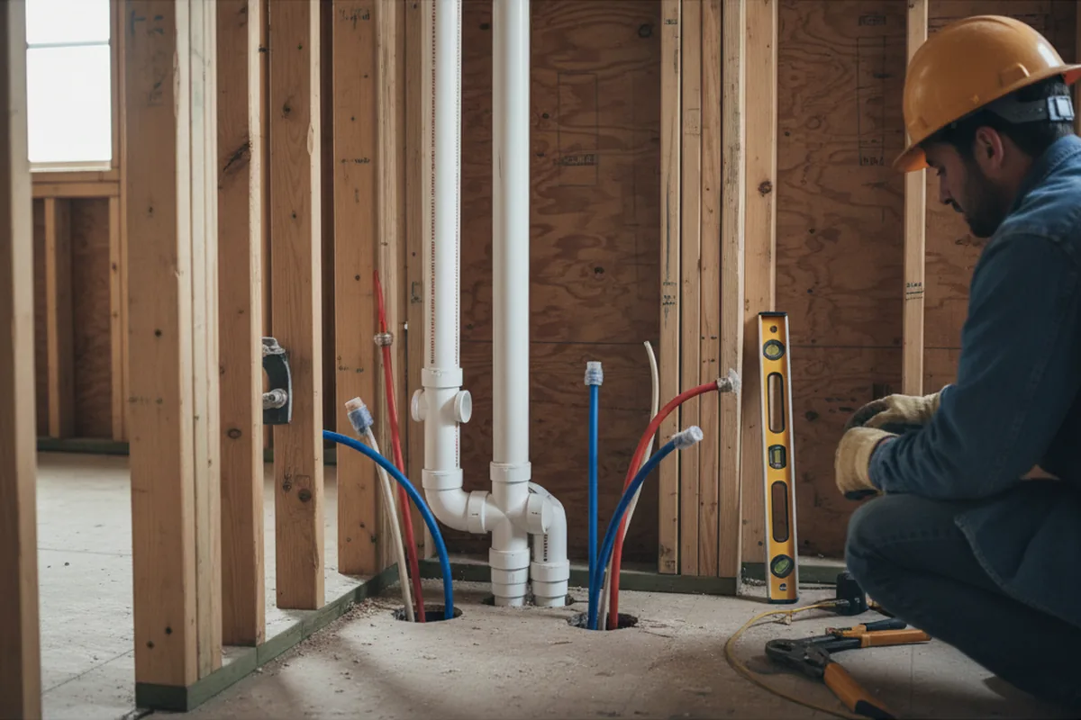 Drain and supply rough-in during Leak Detection in Marshalltown